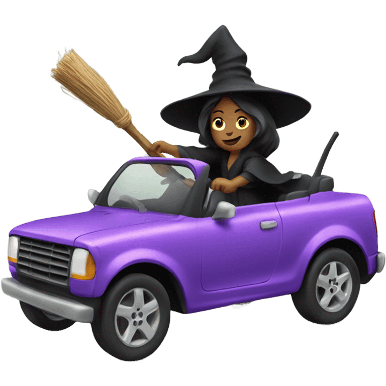 A witch driving a car emoji