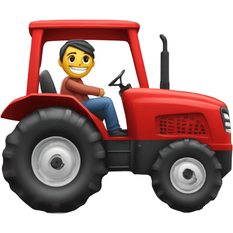 happy person driving giant RED tractor emoji