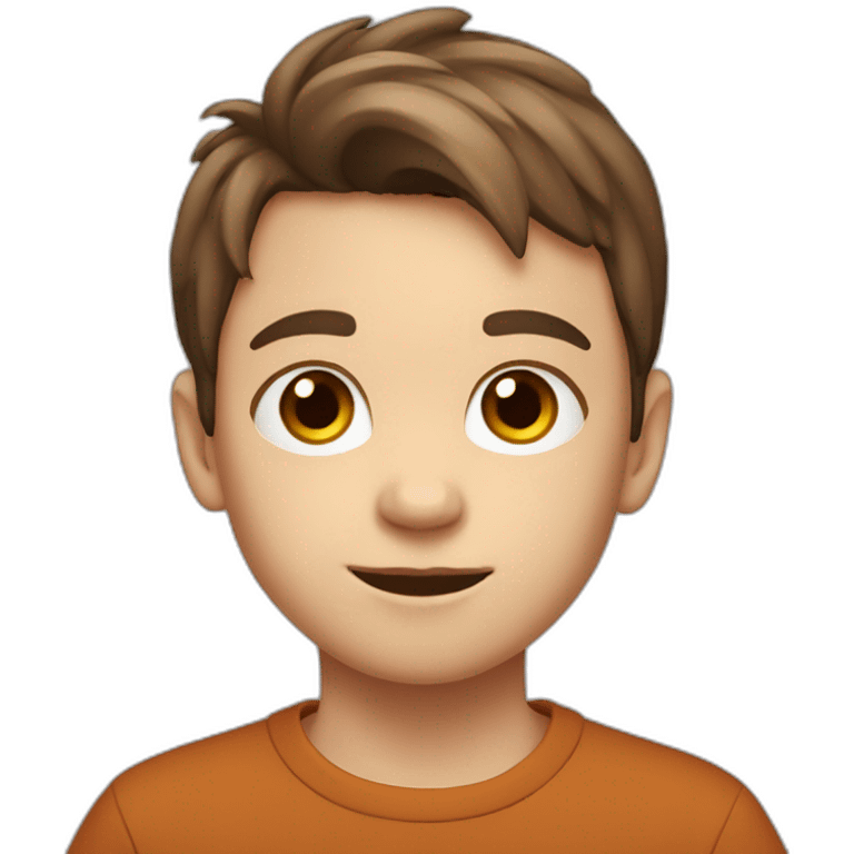 10 year old white boy with brown hair, wearing an ubuntu shirt emoji