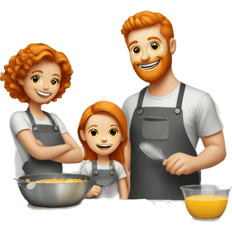 Ginger family preparing breakfast at kitchen  emoji