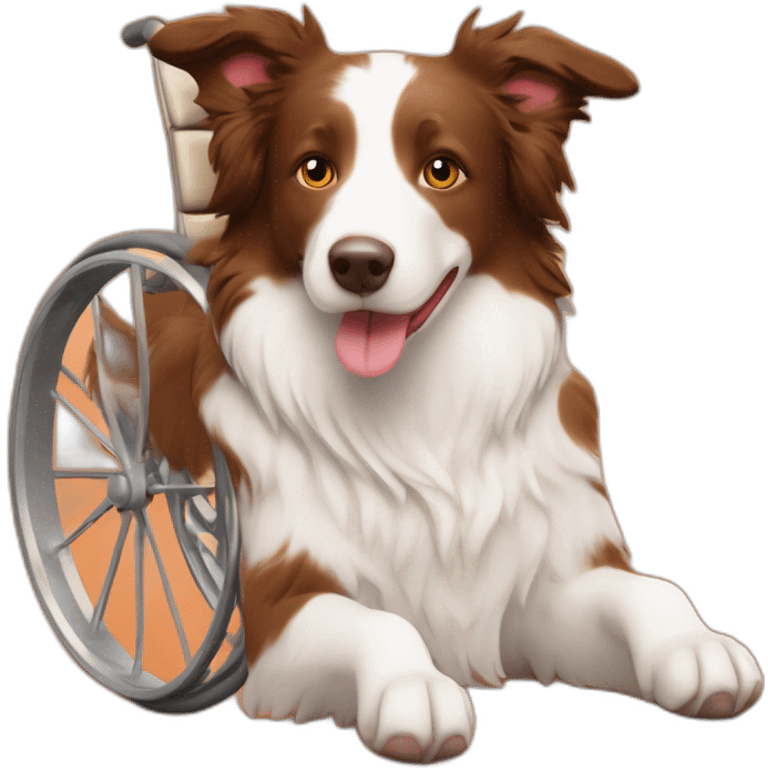 white light brown red merle border collie on orange wheel chair emoji