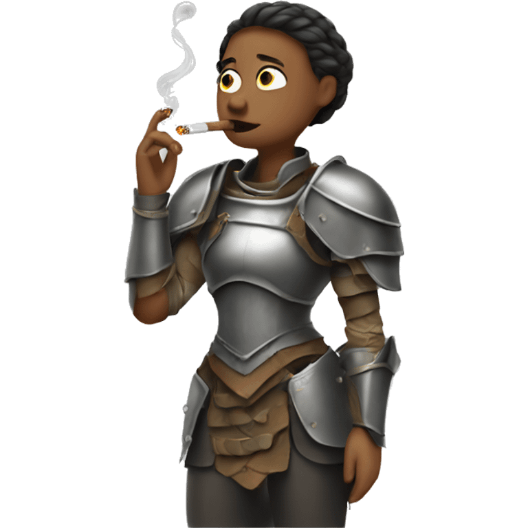 Worried woman wearing armor smoking a cigarette emoji