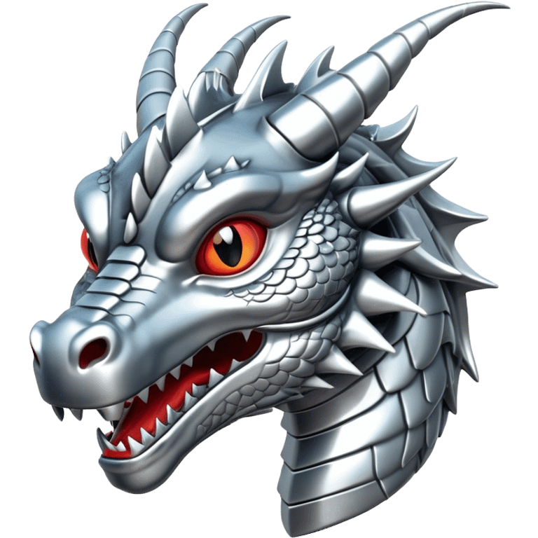 3d head of chrome plated silver dragon emoji