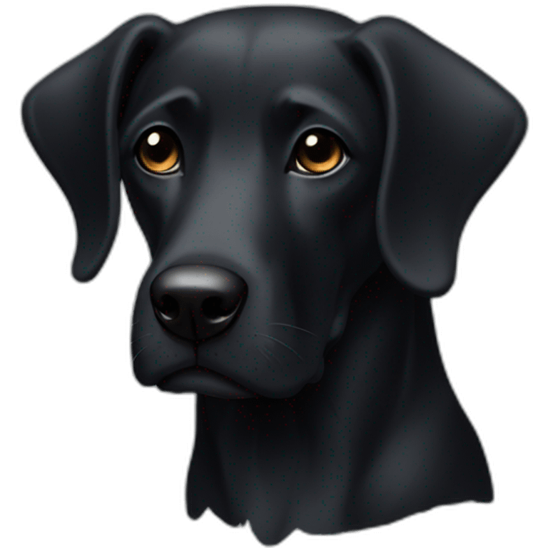 A black dog, with a black muzzle, with a white spot on his chest. With a long nose and floppy ears emoji