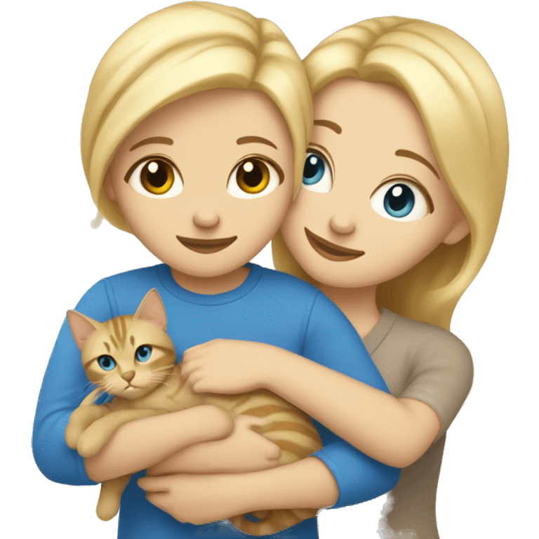 Blonde hair girl with blue eyes snuggling beige tabby cat emoji