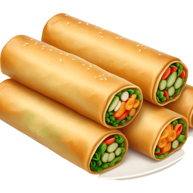 Cinematic Realistic Spring Rolls Dish Emoji, featuring golden, crispy rolls filled with fresh vegetables rendered with detailed textures and warm natural lighting. emoji