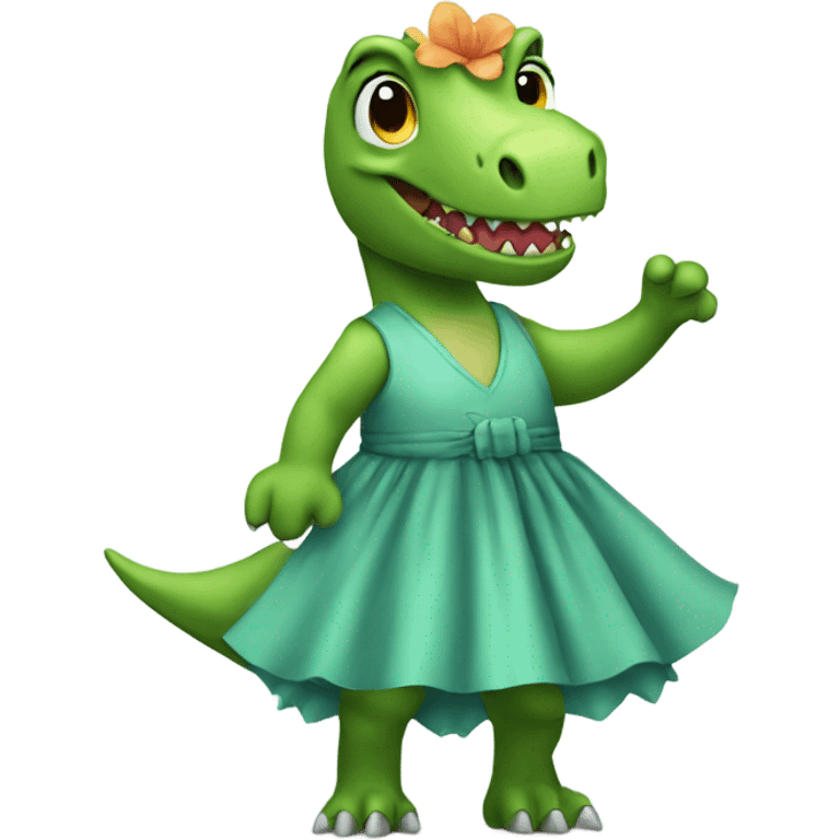 A dinosaur wearing a dress emoji