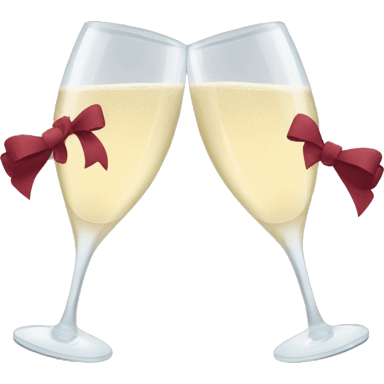 Two glasses of champagne cheering with burgundy bows emoji