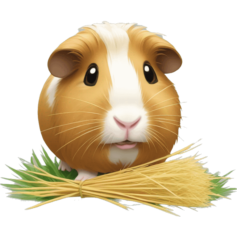 Guineapig eating  a strand of long grass hay  emoji