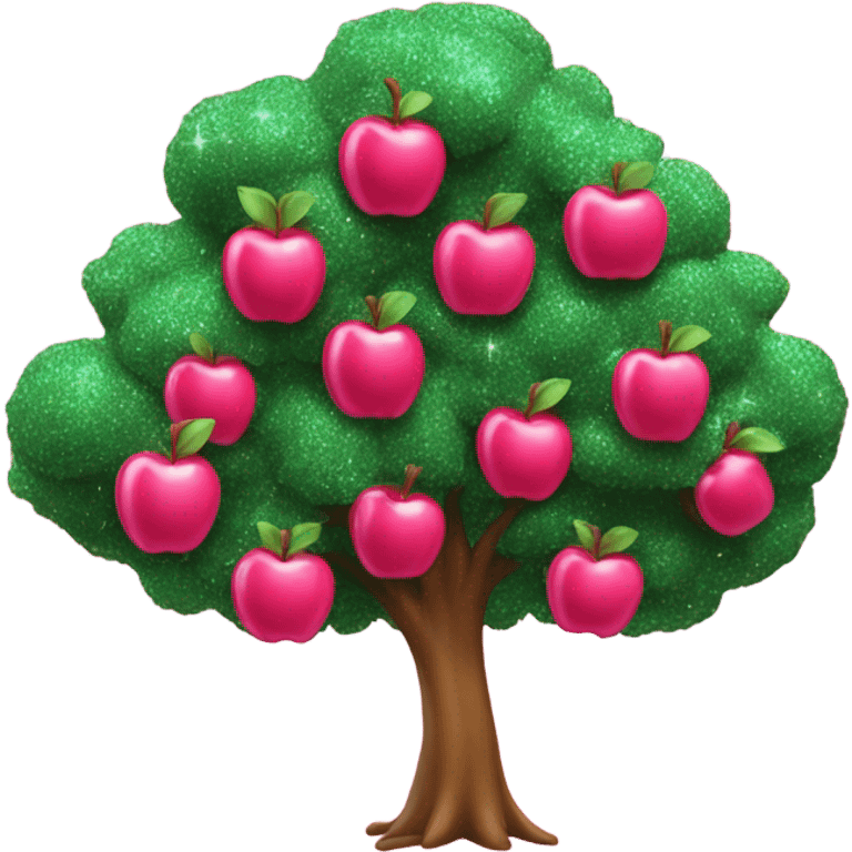 Hot pink tree with  apples and glitter  emoji