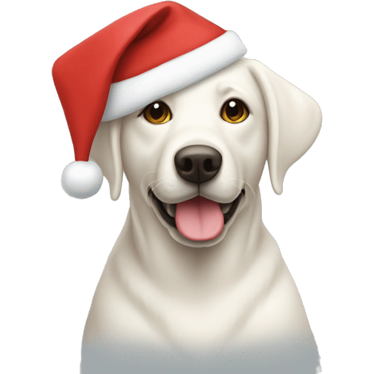 White lab wearing a Christmas hat emoji