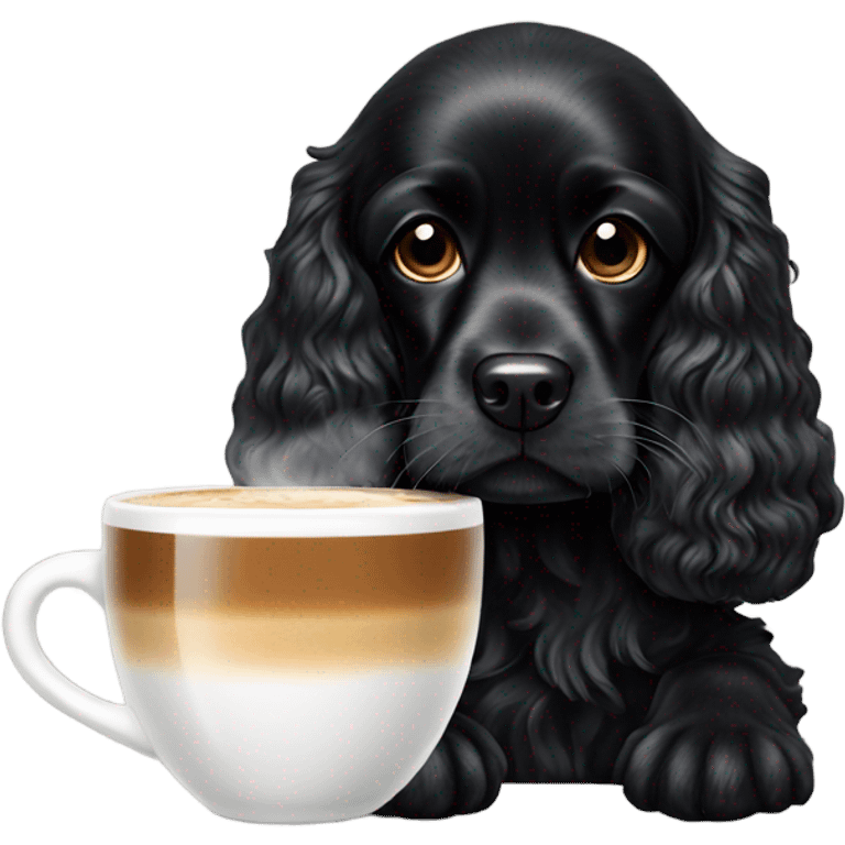 Black cocker spaniel drinking capucino emoji