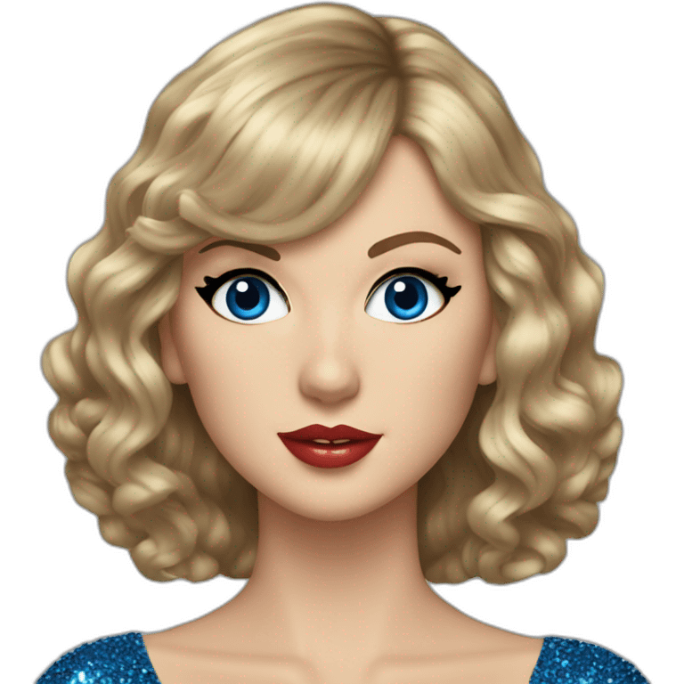 Taylor Swift in a glittery blue dress and butyfull eyes emoji