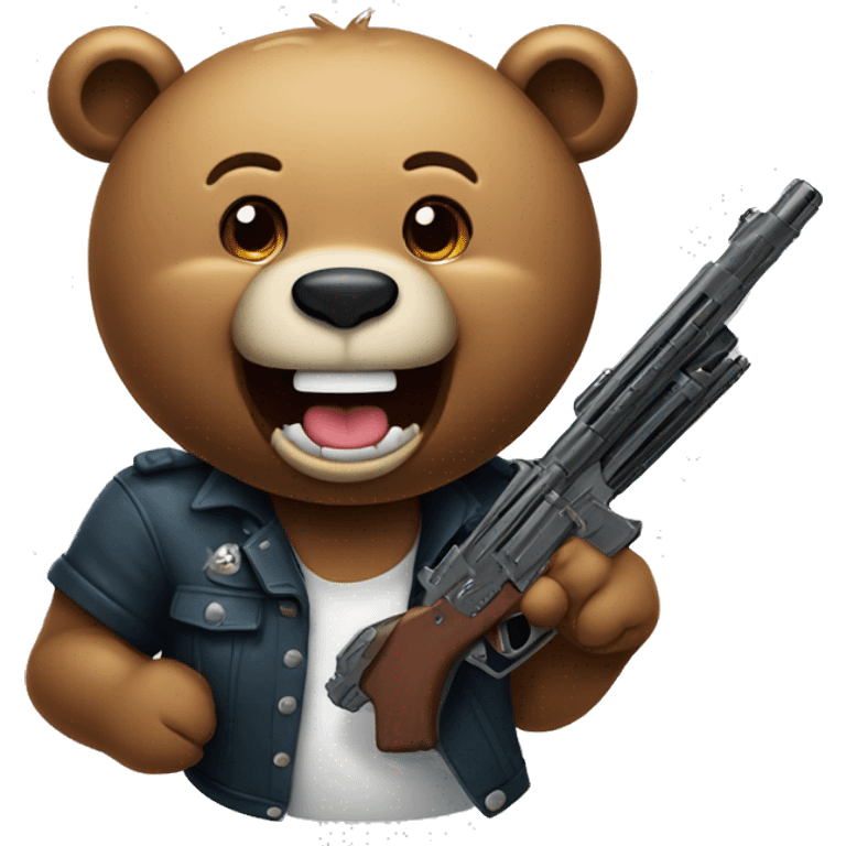 bear smiling with grillz on his teeth with a gun in his hand emoji