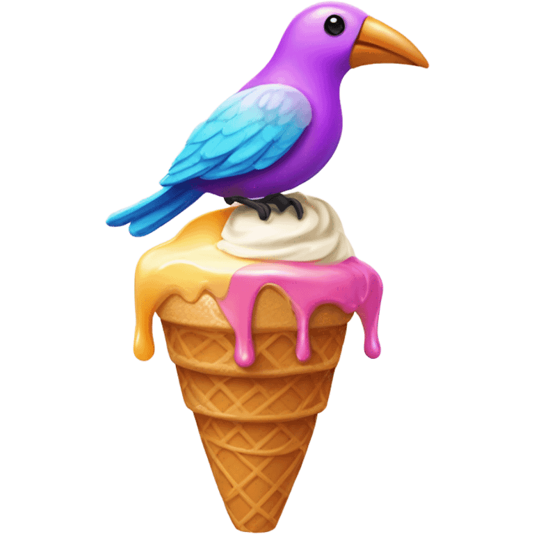 A bird eating an ice cream emoji