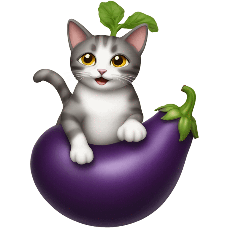 Cat riding eggplant emoji