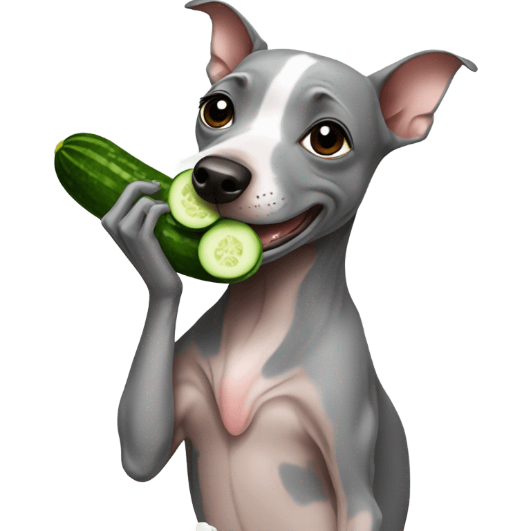 American Hairless Terrier eating cucumber emoji