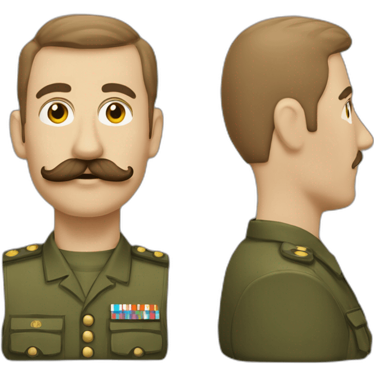 Un homme militaire avec une moustache CARRÉ QUI RESSEMBLE A HIlair et des cheveux bruns qui lève la main et qui est énervé  emoji