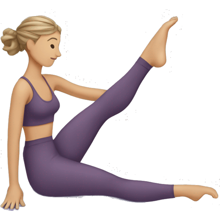 A woman doing Pilates with an elastic band on her foot emoji