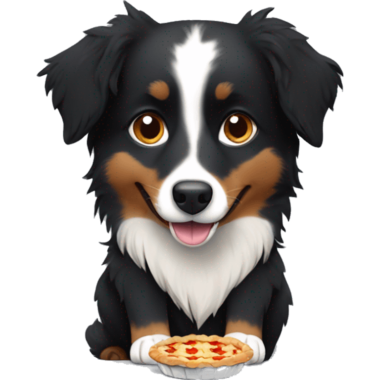 Small black australian shepherd dog eating pie  emoji