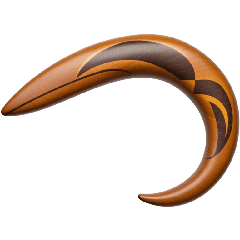 Cinematic Realistic Boomerang Emoji, depicted as a sleek, curved traditional Aboriginal tool rendered with detailed textures and a dynamic sense of motion, symbolizing cultural significance and natural craftsmanship under warm earthy lighting. emoji