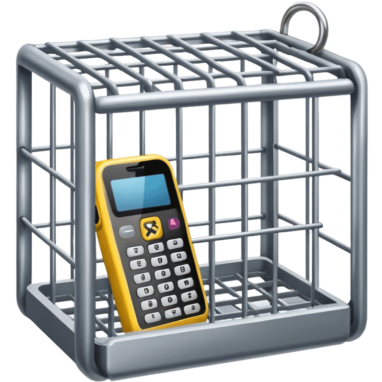 a mobile phone locked in cage emoji