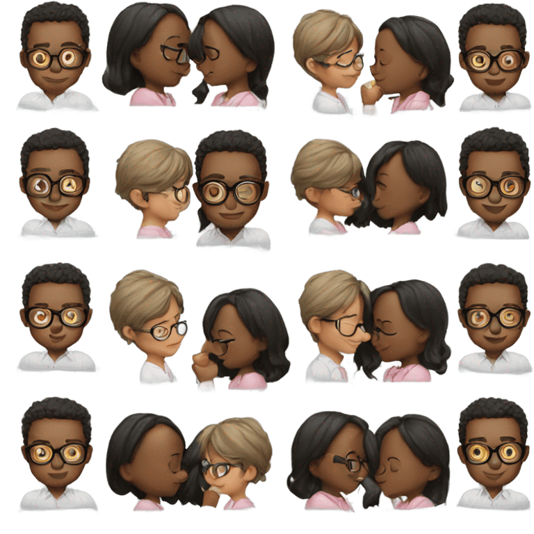 one boy one girl kissing both wearing glasses emoji