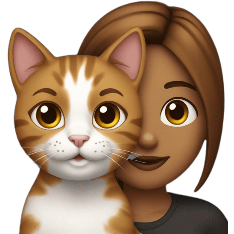 a cat black and with near a girl with brown hair emoji