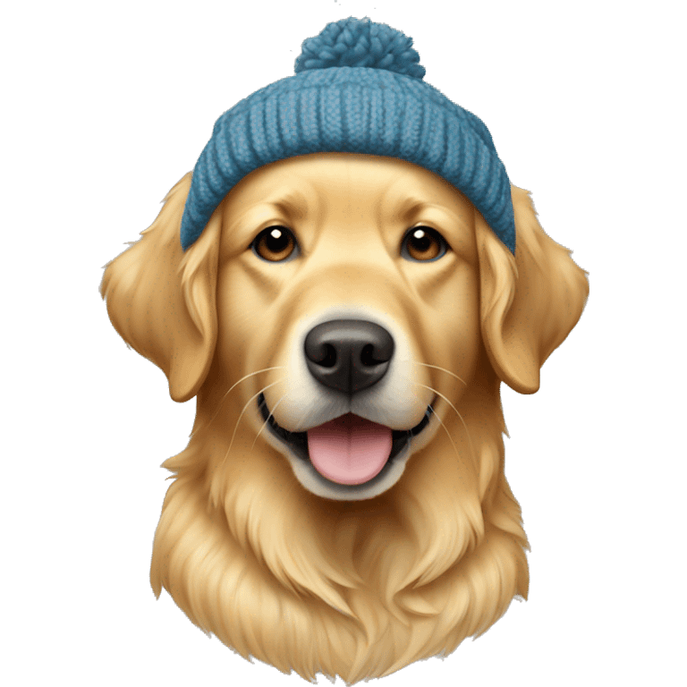 Golden retriever wearing knitted hat emoji