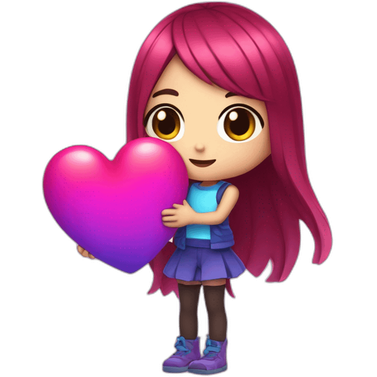 Cute anime girl with neon purple and blue colors holding a big red heart emoji