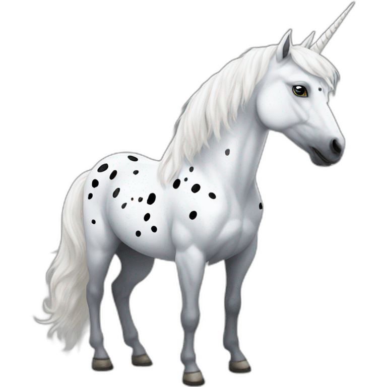 White horse with black spots and white wings and unicorn horn emoji