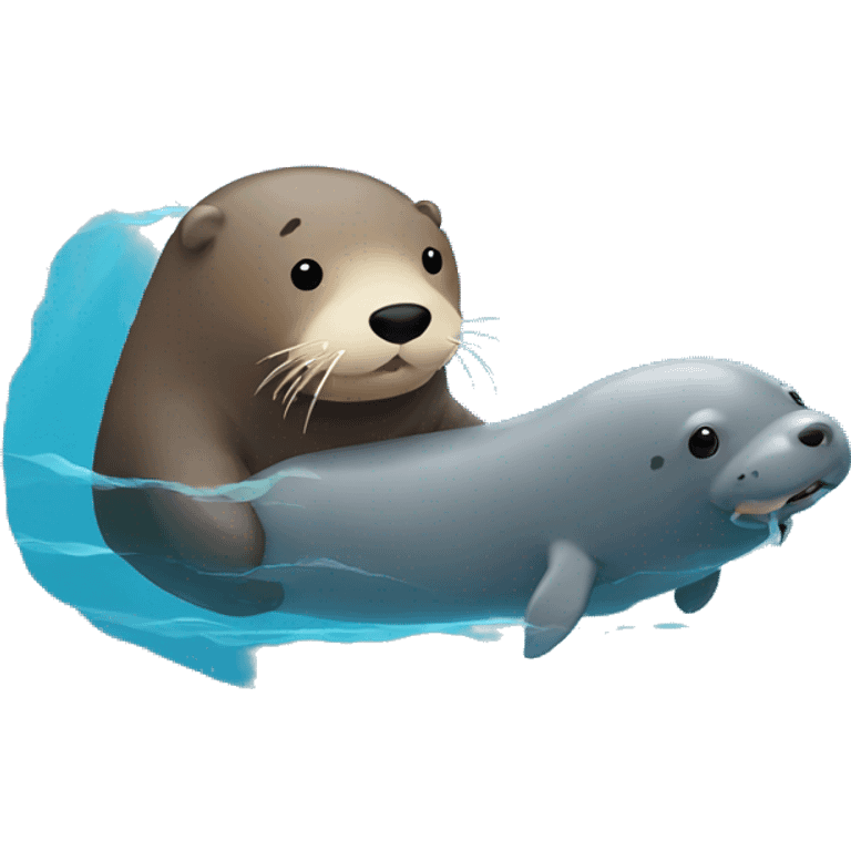 sea otter swimming next to a manatee emoji