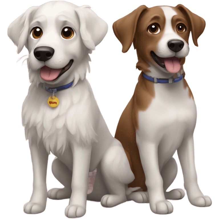 Two dogs, named lady and griz emoji