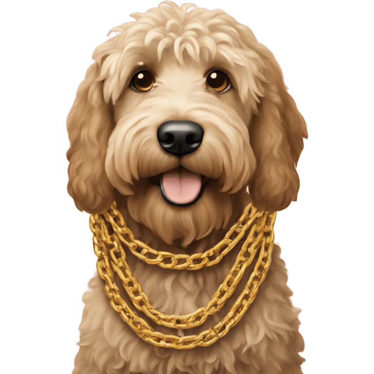 Labradoodle wearing large gold chain emoji