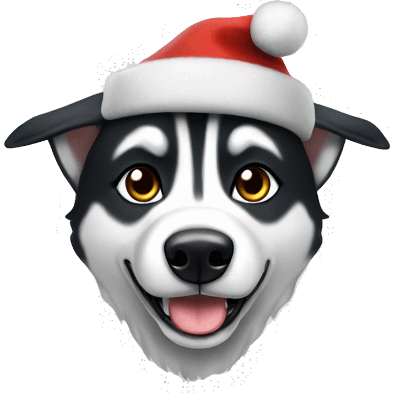 black and white husky with elf hat emoji