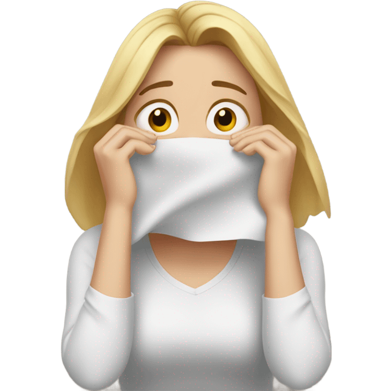 white woman hiding his face using hands, overwhelmed, worried expression emoji