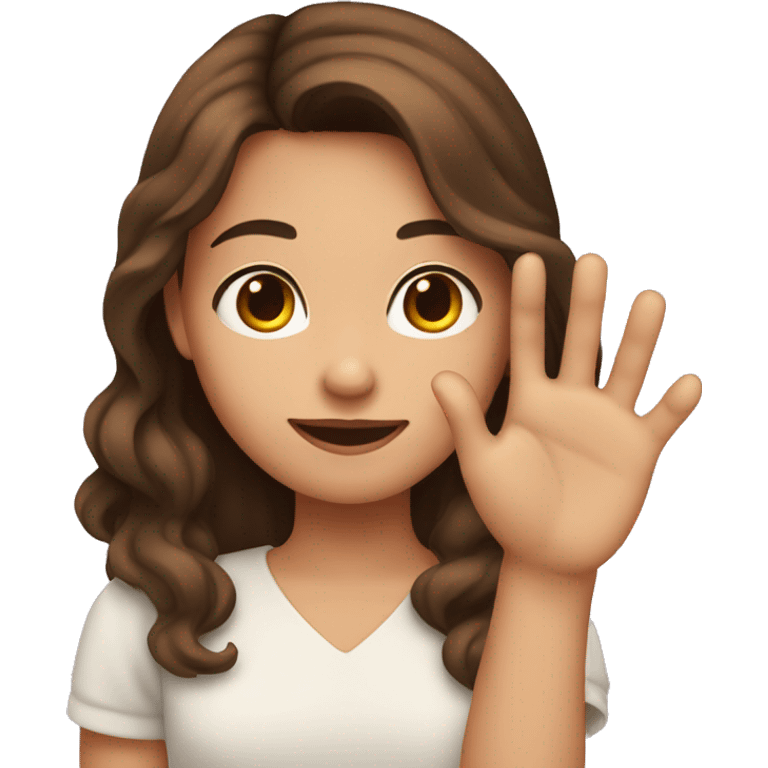 Girl with brown hair and brown eyes and she is doing heart with her hand emoji