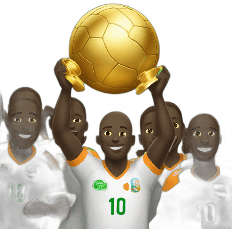 Ivorian footballer with can A gold trophy featuring human figures holding hands, symbolizing African unity, topped with a globe representing Africa  emoji