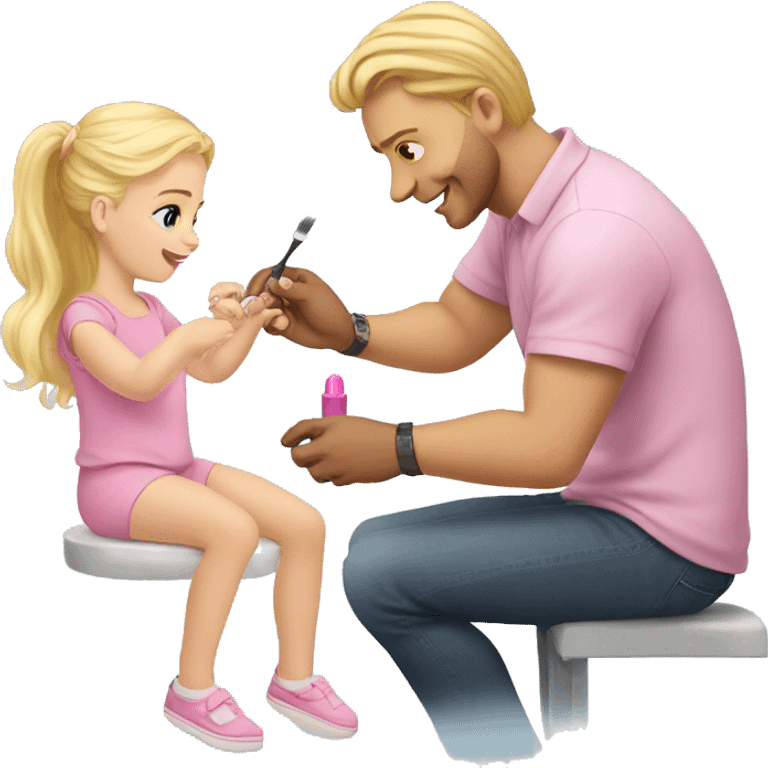 blonde babydaughter gives blonde dad a manicure emoji