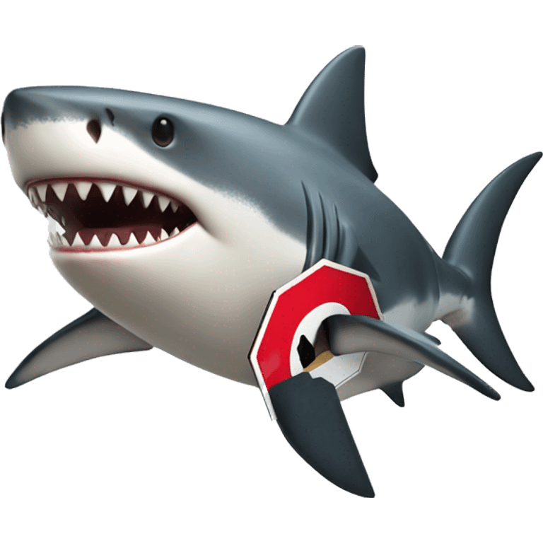 A shark holds a stop sign emoji