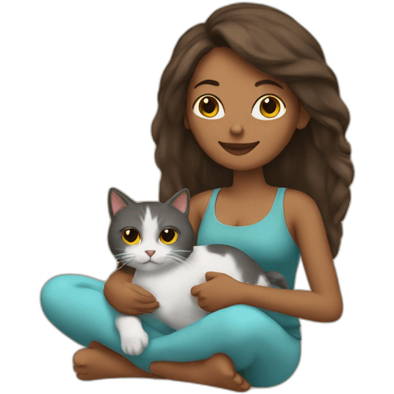 Woman with cat relaxing emoji