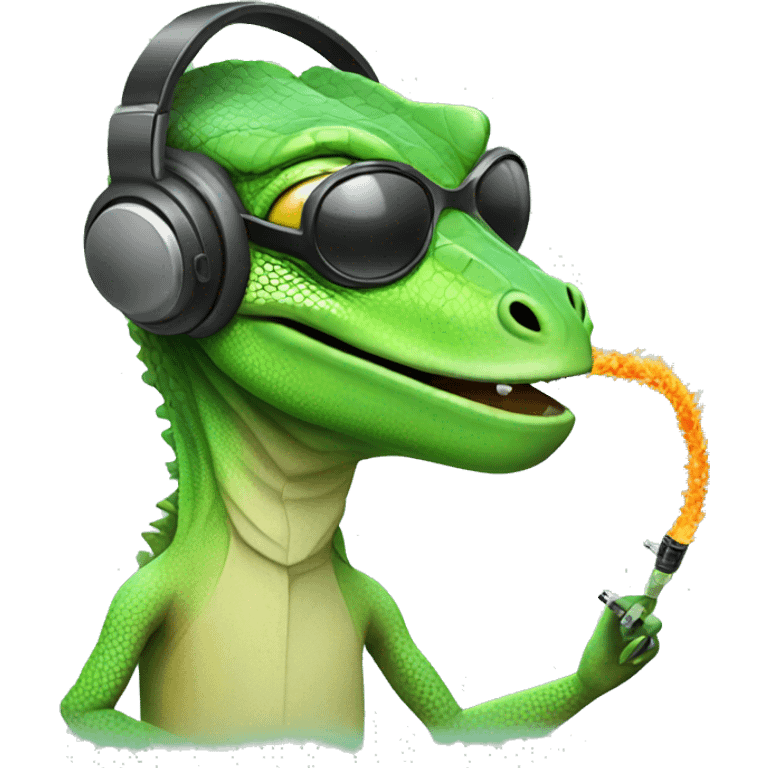 Lizard with headphones who smokes  emoji