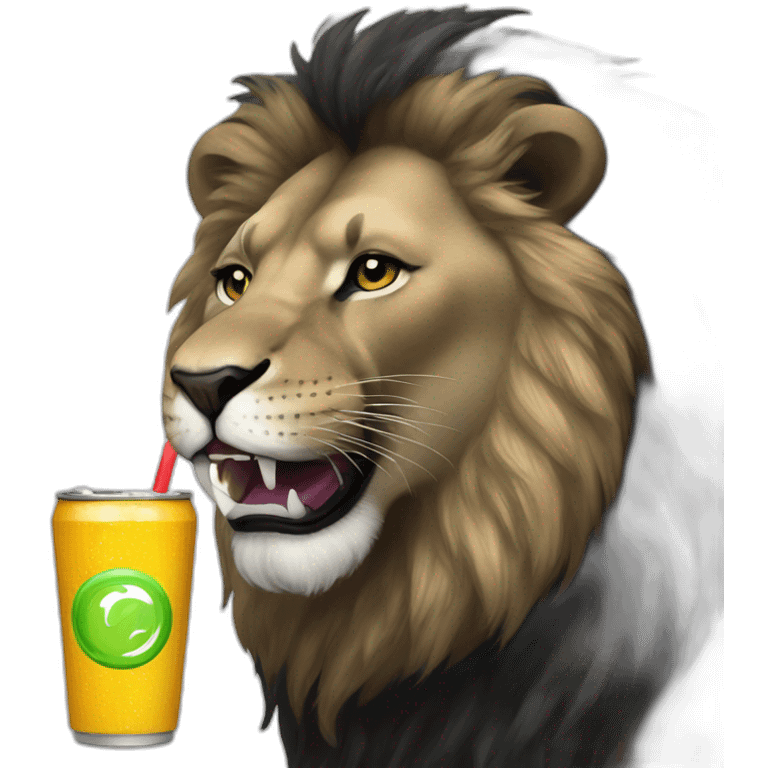 Black lion drinking energy drink emoji