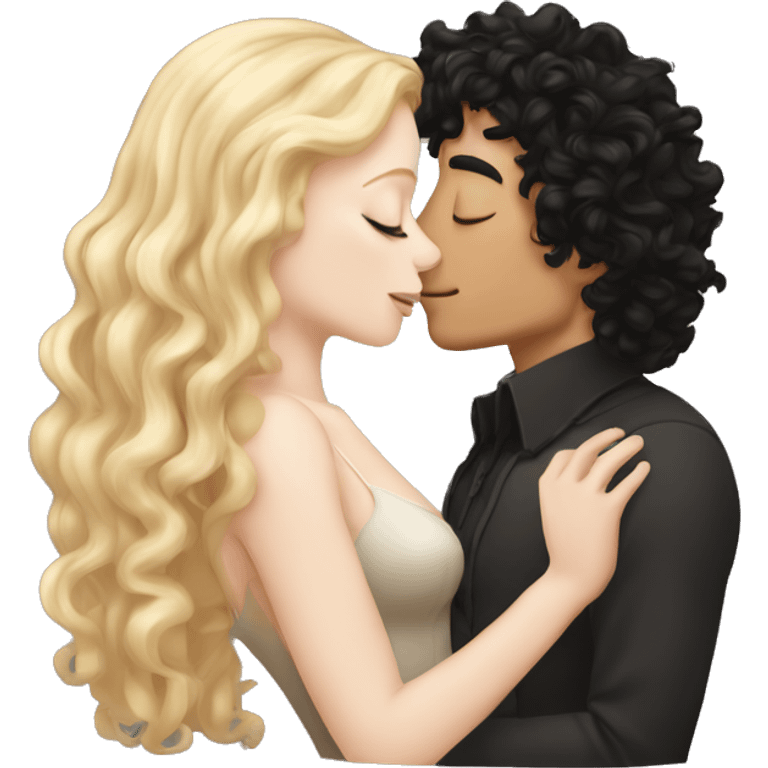 pale man with long blonde hair kissing a tan man with curly black hair emoji