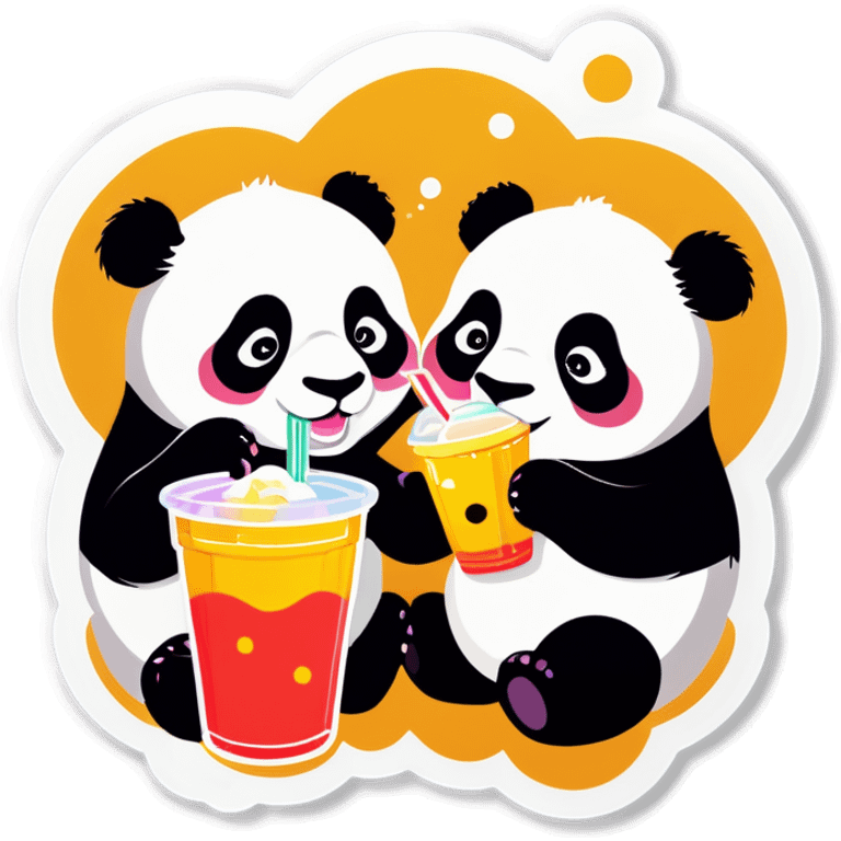 Pandas drinking boba emoji