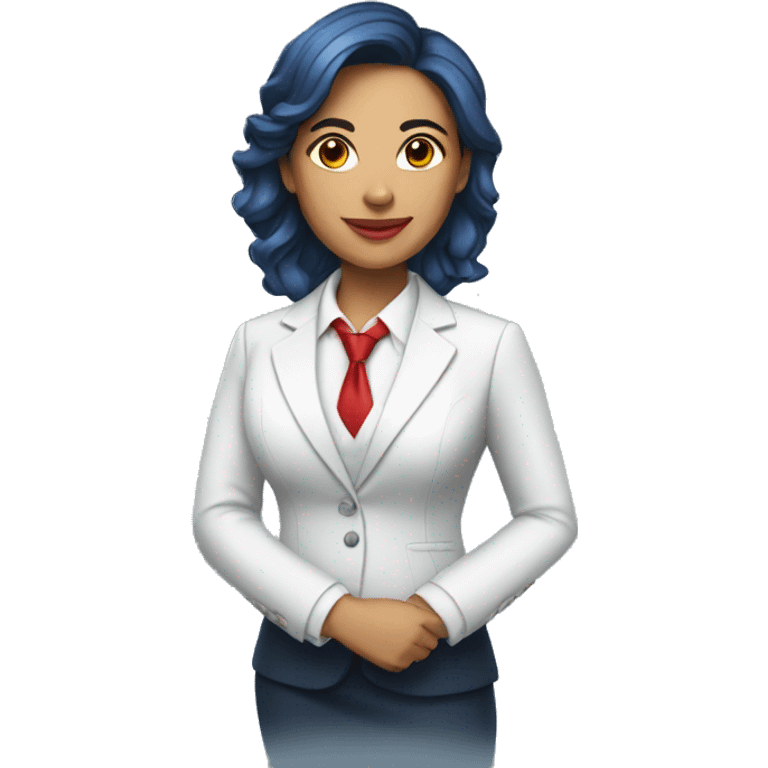 latin woman in blue suit, white shirt and red tie emoji