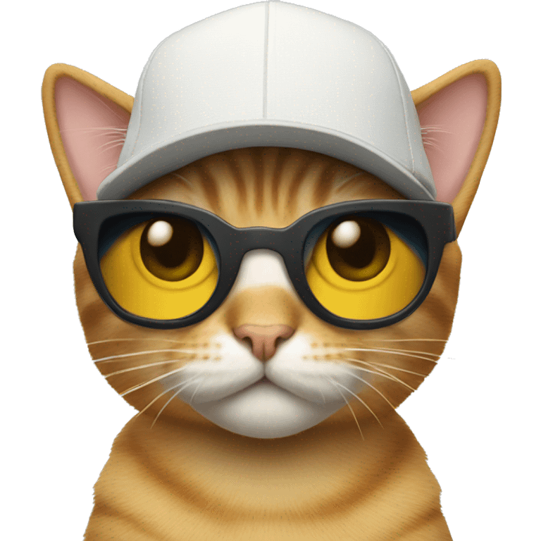 cat wearing a cap and sunglasses filming a movie emoji