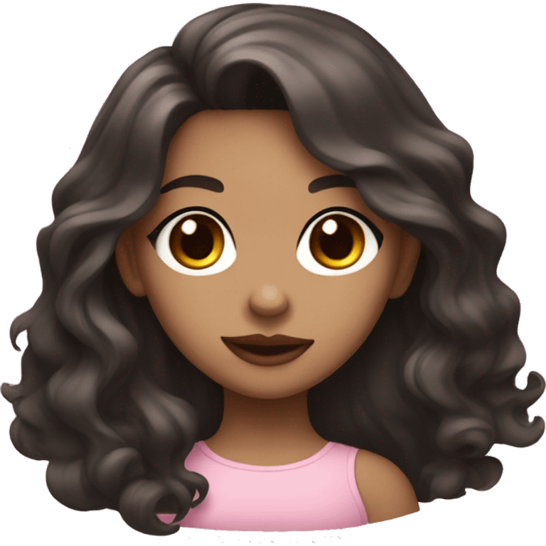 Girl with long wavy black hairs brown eyes plump pink lips and dark circles emoji