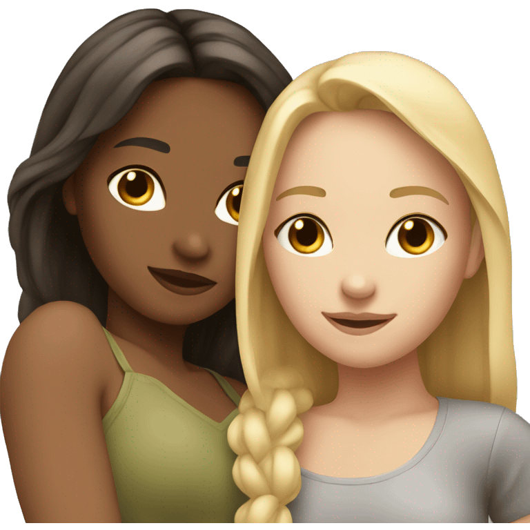 2 best friend girls (blonde and brunette) are cuddling  emoji