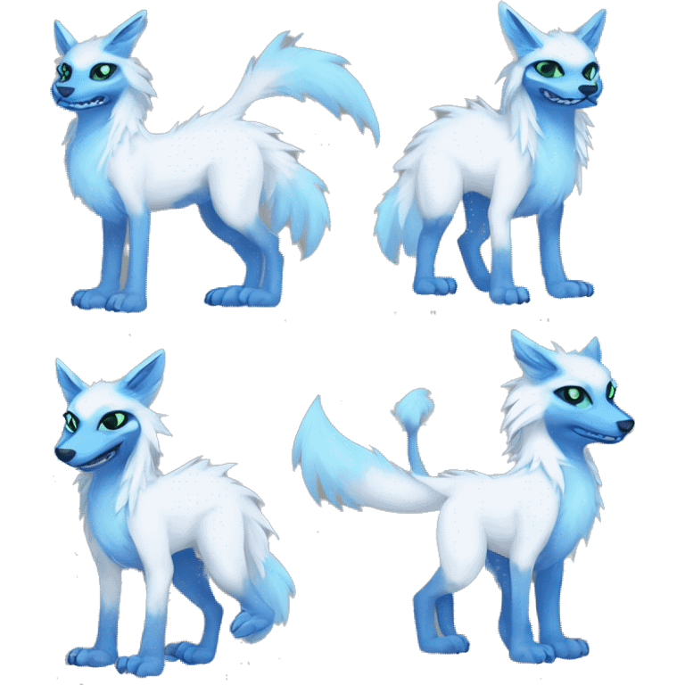 Cute Protogen-vernid-sergal-wickerbeast-fantasy-animal-fursona griffsnuff & LiLaiRa & Falvie full body white and light blue fur emoji